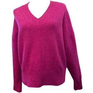ZARA Oversized V-Neck Wool Blend Knit Sweater, Fuchsia Pink, Women's Medium